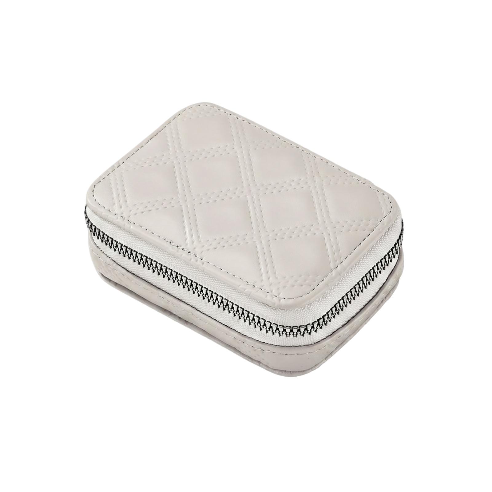 

Faux Leather Lipstick Bag with Mirror Zipper Portable Cosmetic Jewelry Storage one size білий