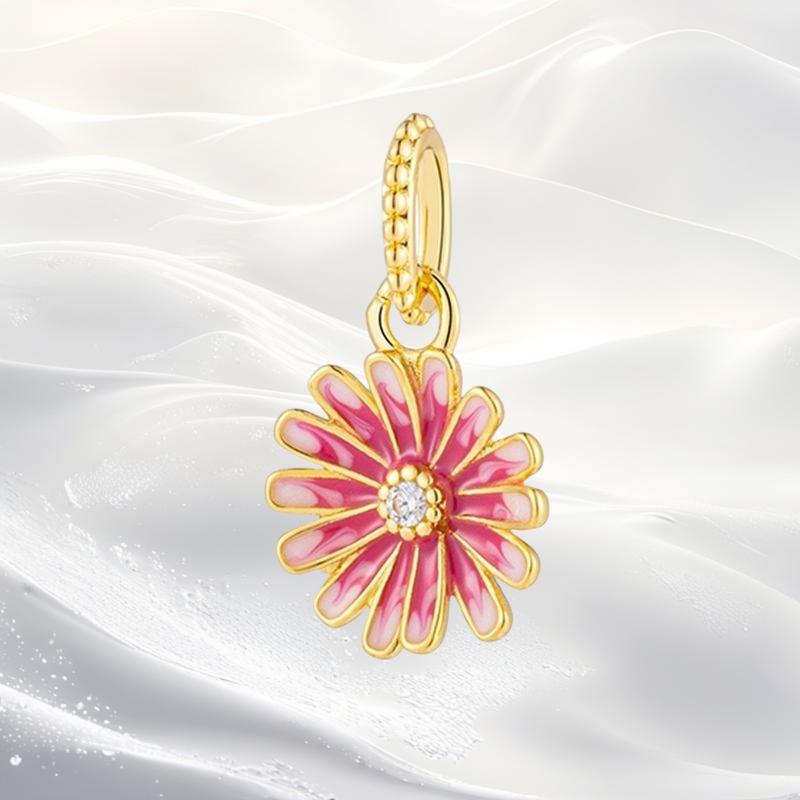 Cherry Blossom Flower Clip Charm Beads Dangle Fit Original Snake Silver Bracelet Necklace Bead For Diy Jewelry Women Gift