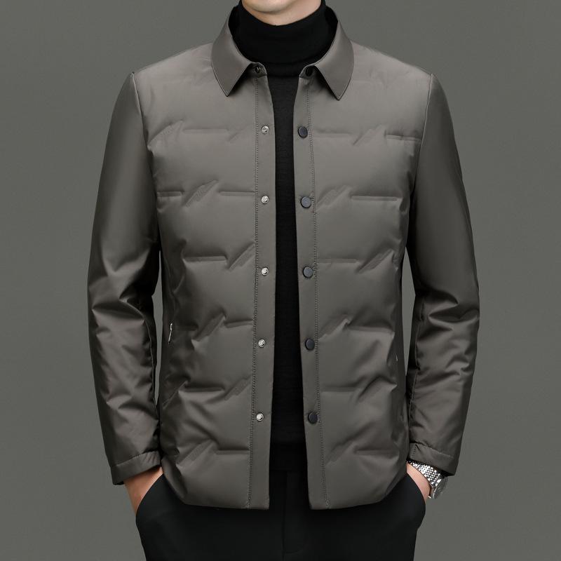 Luxury Men's 90% Down Short Jacket: Warm, Thickened Lapel Outerwear for Middle-aged and Older Men