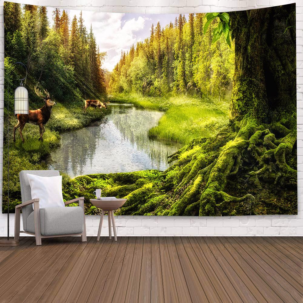 Natural 3D Waterfall Tapestry Beach Towel Landscape Primeval Forest Stream Printing Wall Carpet Yoga Mat Home Art Tapestry Decor