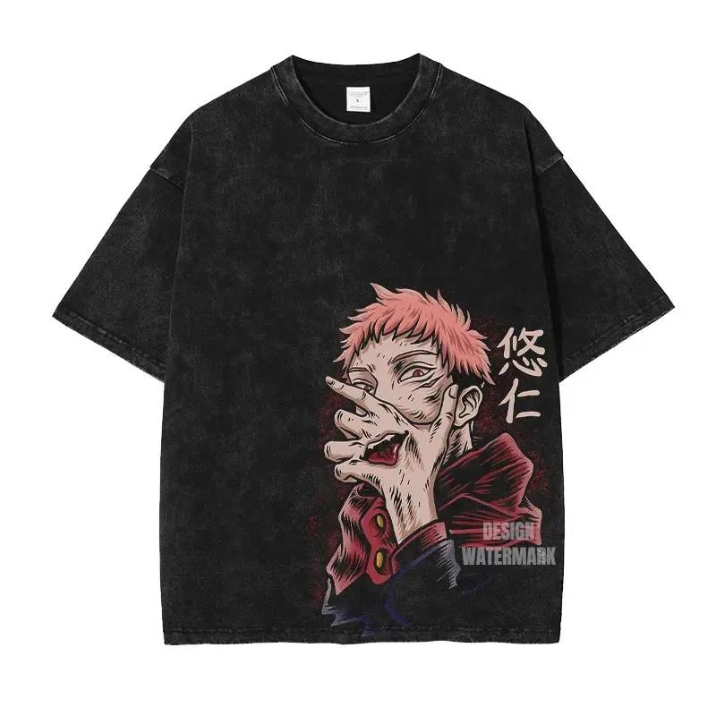 Urban Pulse Clothing Japan Klassieke Anime Jujutsu Kaisen Gojo Satoru Geto Suguru Print Nieuwe T-shirts Mannen Vrouwen Vintage Gewassen T-shirts Harajuku Katoenen Tops M geel