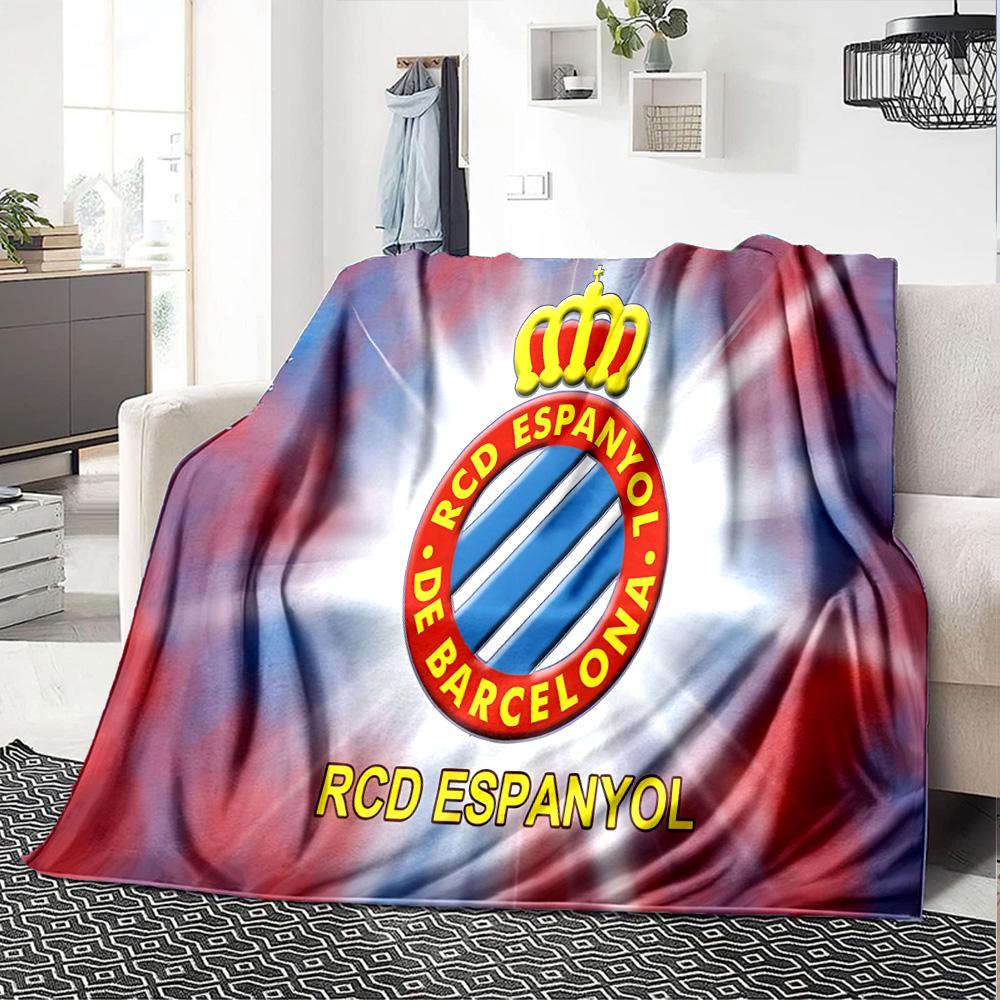 Couverture en Flanelle du Stade Espanyol, Polyester Doux, Design Moderne, Toutes Saisons pour le Camping, les Voyages, Cadeaux pour les fêtes ou les anniversaires