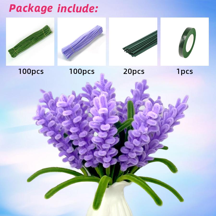 200 Pcs Pipe Cleaners Chenille Stem, Flowers Pipe Cleaner Craft, Colored Pipe Cleaner For Creative Handmade DIY Lavender Bouquet