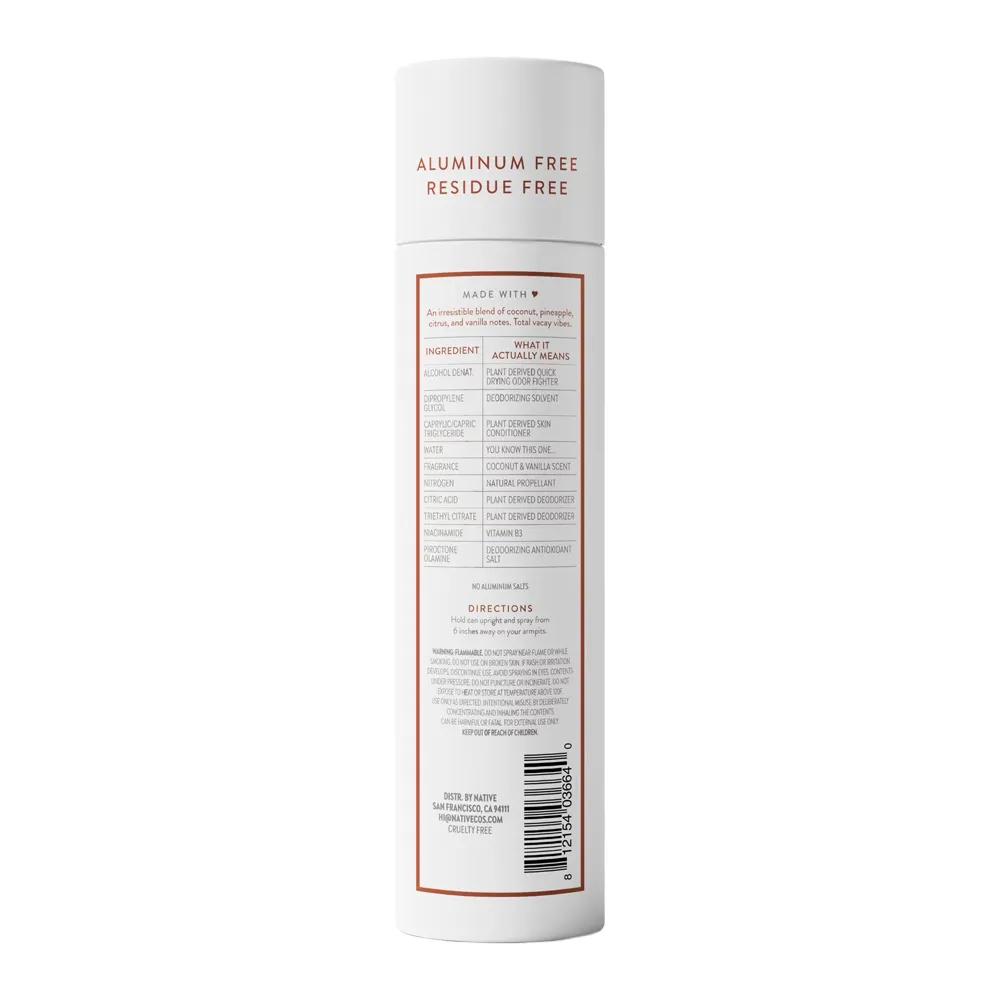 Native Aluminum-Free Deodorant Body Spray Coconut Vanilla Scent 99g