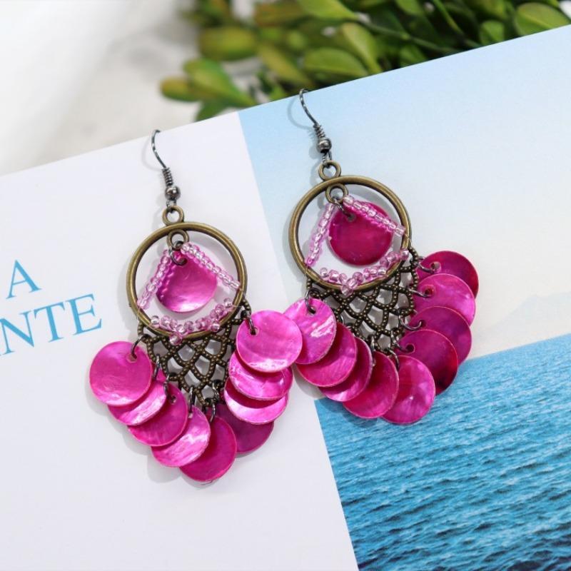 Bohemian Vintage Gorgeous Shell Earrings Long Tassel Versatile Vacation Femininity Court Earrings Ear Accessories