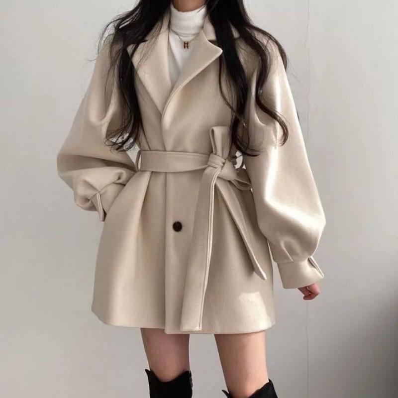 Koreanische Version der Herbst und Winter Lose Wind Mantel Weibliche Tweed Anzug Kragen Mittellangen Absatz Kleine Sub Tweed Jacke weibliche