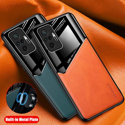 Capa de telefone de couro PU de luxo para POCO M5S Capa traseira de chapa de ferro embutida para POCO F6 Pro M6 Pro 4G 5G F5 X5 Pro Capa de proteção de lente