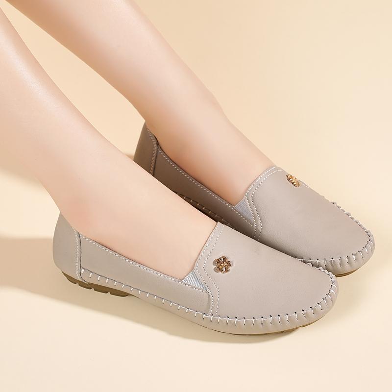Damen Weiß Leder Fahrermokassins Grau Flache Schuhe Freizeit Zum Hineinschlüpfen Große Größen Gehen Sommer Schwangerschaftsschuhe