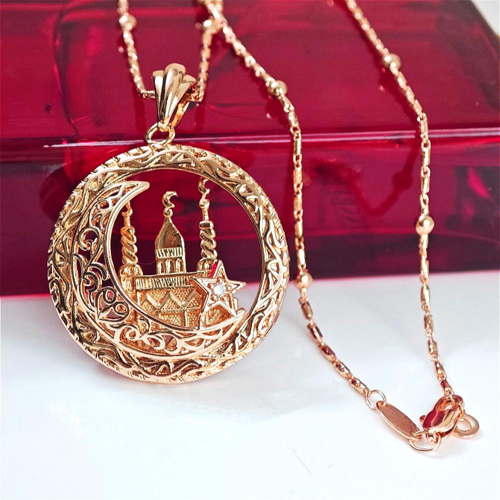 

Подвеска Итальянский замок из розового золота Круглая цепочка из бусин Ювелирный подарок для женщин 55cm розового золота