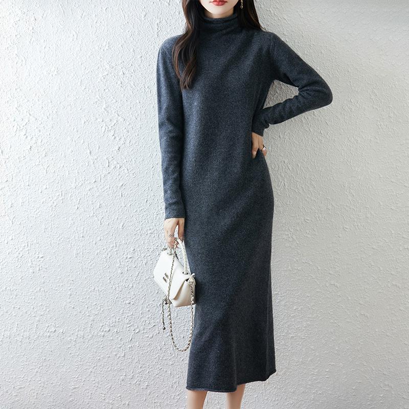 Women Sweater Dress 100% Wool TIDENOVEL Turtleneck Knit Long Pullover Winter Jumpers Wool Long Dress Female