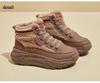 Women Winter Warm Faux Fur Lined Chunky Platform Lace Up Anti Slip PU Leather Ankle Snow Booties