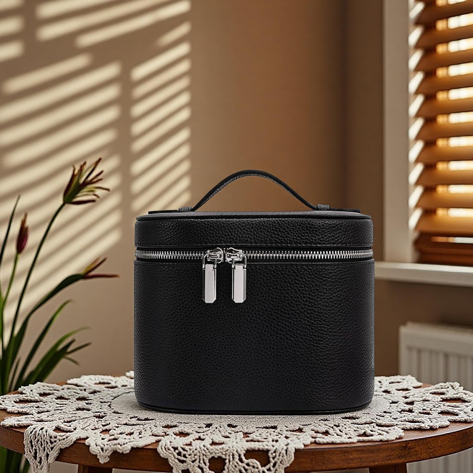 Large Capacity PU Leather Makeup Bag with Detachable Handle for Women Girls Travel Toiletry Cosmetic Organizer rosa