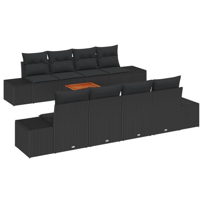 VidaXL Ensemble de Canapé de Jardin 7 Pièces avec Oreillers Noir Poly Rattan 3356602