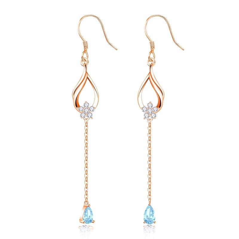 

Naniwaai earrings ladies Popularity March birthstone hook sway cherry blossoms silver Compatible with metal allergies cute long woman flower present
