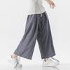 Men's summer light and large size cotton and linen straight wide-leg pants men's trend nine-point casual pants