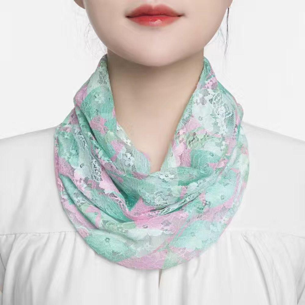 Floral Silk Scarf Ice Silk Neck Guard Scarf Summer Veil  Women