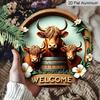 2D Flat Highland Cow Home Welcome Doorplates, Aluminum Decorative Signs and Plaques In Various Sizes. Floral Design Hanging Door Decorations