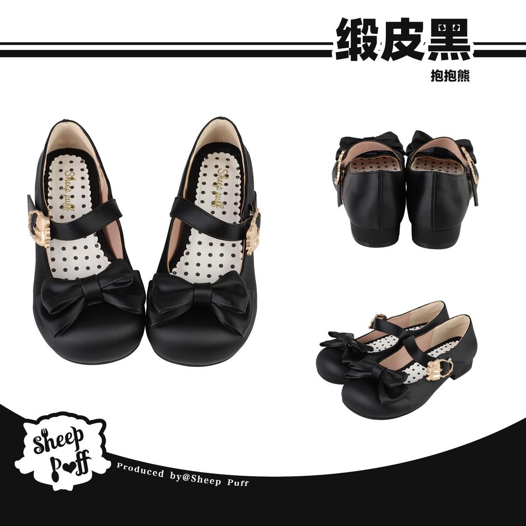 Hug the bear, satin puLolita versatile cute single shoes