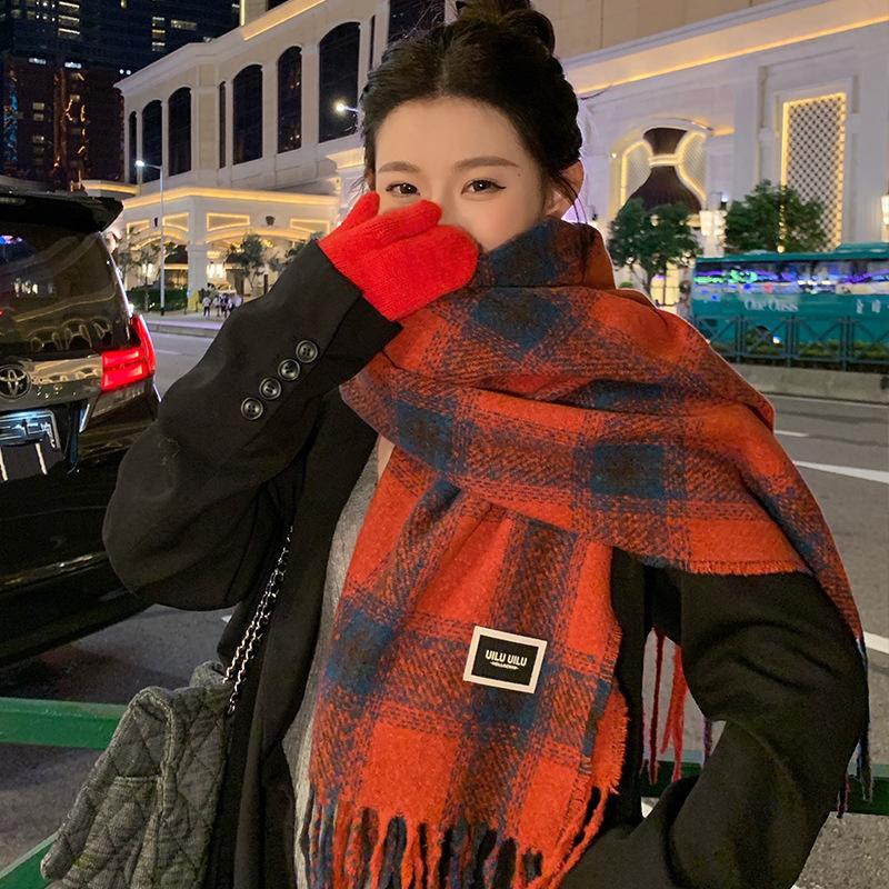 Women Plaid Print Knitted Scarf Headscarf Ladies Casual Sweet Tassel Warm Scarve Mujer Wrap Shawl Student Young Girl New Winter