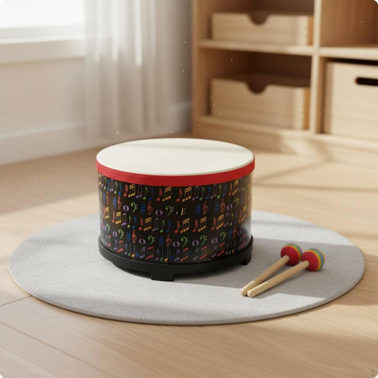 Rhythm Drum 10 Inch Hand Drumhead Leather Head Music Instrument for Kids, Preschoolers, Music Note