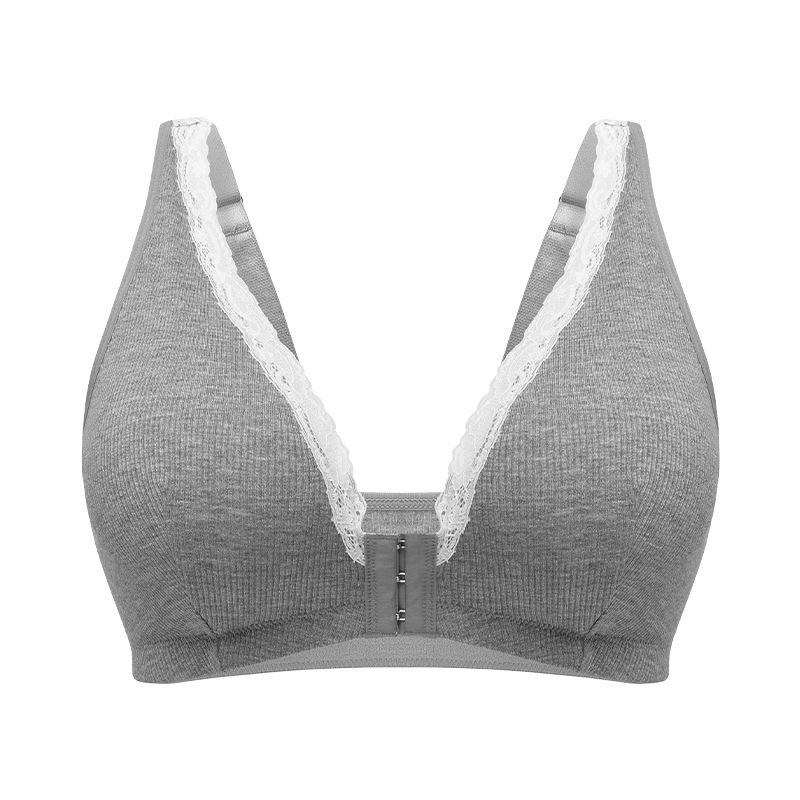 

Threaded thin front buckle side closed sexy lace splicing breathable wide shoulder deep v gather women s underwear bra S темно-серого