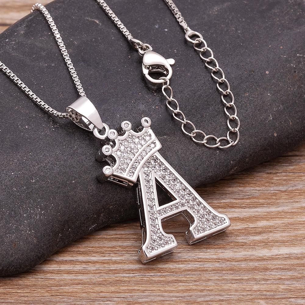 Nidin Luxury A-Z Crown Alphabet Pendant Chain Necklace Punk Style Lucky Initial Name Jewelry Fine Party Wedding Birthday Gift