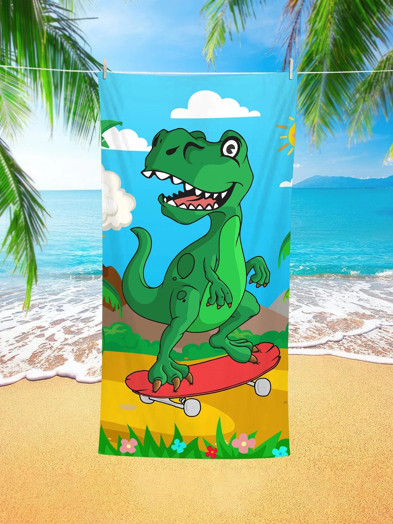 Lang Pattong White Cool Skateboarding Tyrannosaurus Beachtowel-Ultra Fine Fiber,Fast Drying,Super Absorbent,Dinosaur Enthusiast Dinosaur Bath Towel