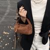 Vintage Suede Leather Shoulder Bag Solid Color Large Capacity Pillow-shaped Tote Bag French Elegant Casual Simple Commuter Bag