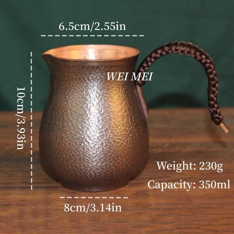 Vintage Copper Coffee Pot,Home Side-Handle Tea Brewing Pot Cold Drink Cup,Camping Handcrafted Engraving Hammer Texture Tea Cup