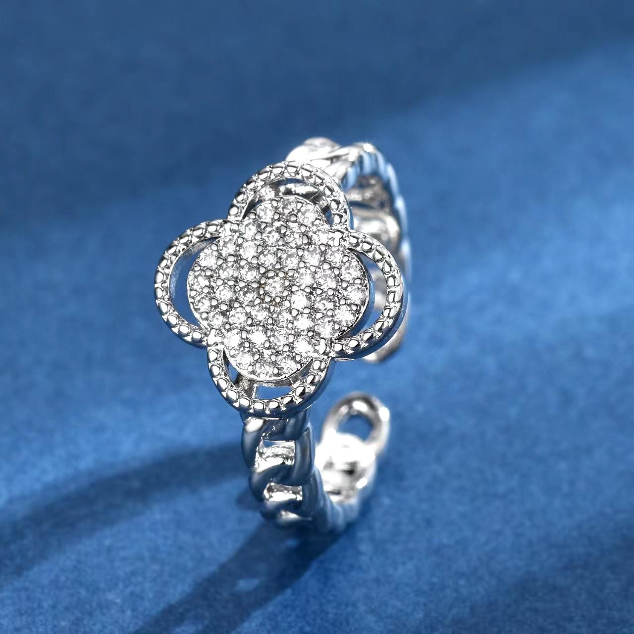 Four-leaf Clover Ring - Premium Lightweight Luxury Open Zircon Ring for Women Adjustable opening