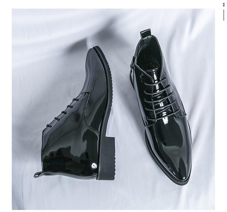 Men's Autumn High-Top Pointed Toe Boots - Trendy Martin Style, Stylish Patent Leather with Side Zipper.