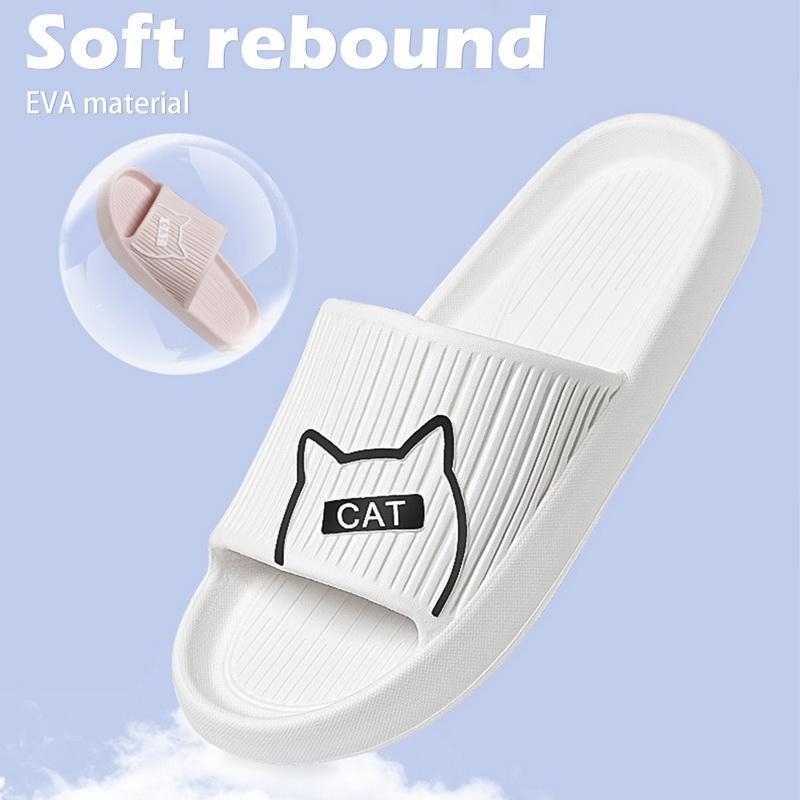 Summer Women Men's Slippers Indoor Bath Thick Platform Non-Slip Home Easter Cartoon Flip Flops Cat Beach Sandals Ladies Shoes