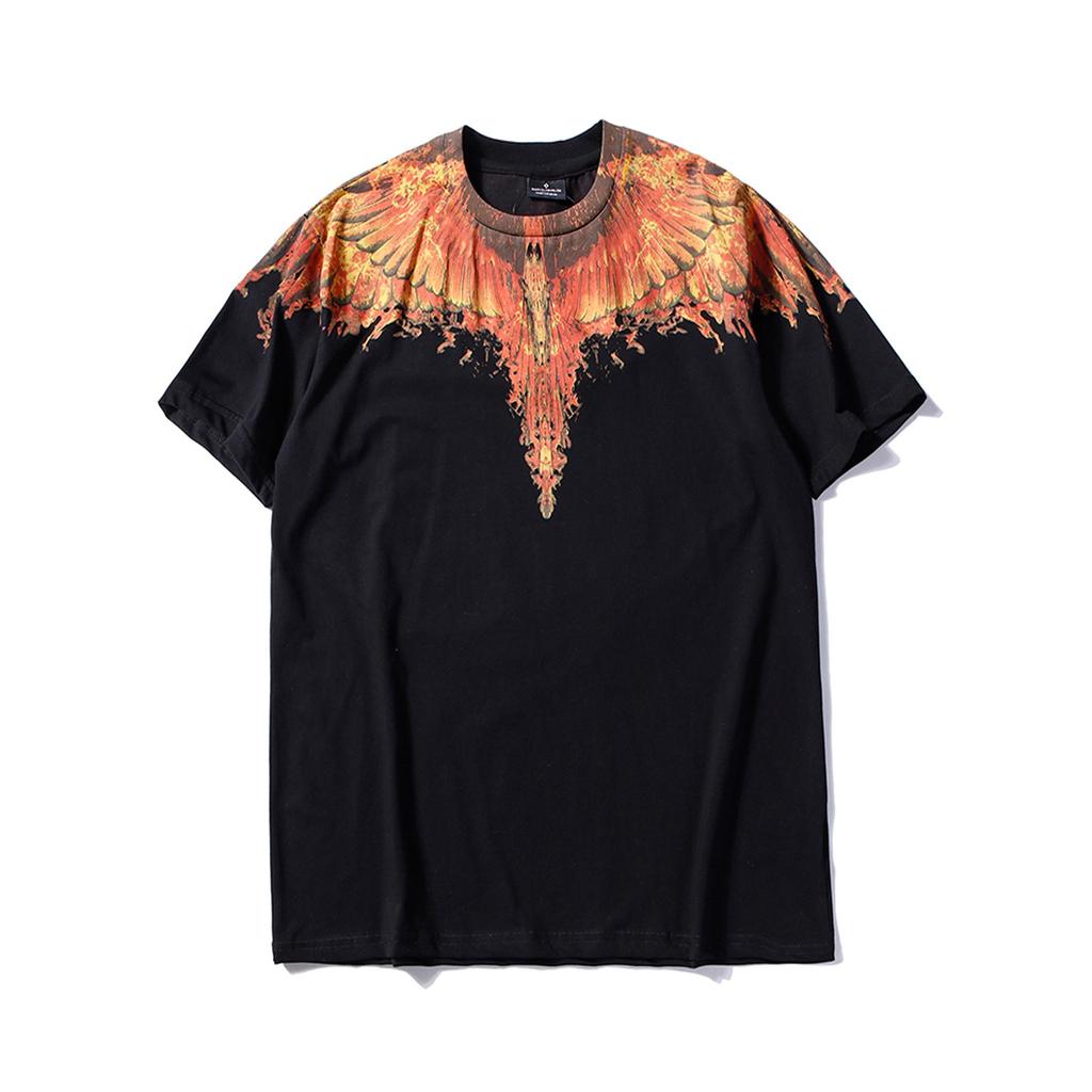 Marcelo Classic Phantom Wings Short Sleeve T-Shirt with Colorful Feathers and Lightning Design