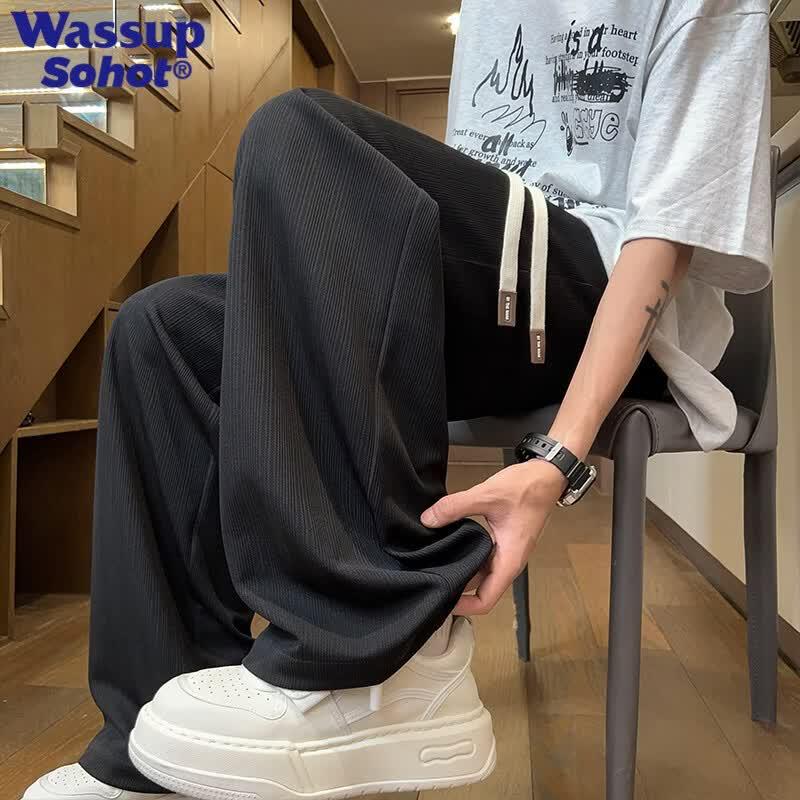 Wassup Sohot Men s Ice Silk Wide-Leg Casual Pants 4XL