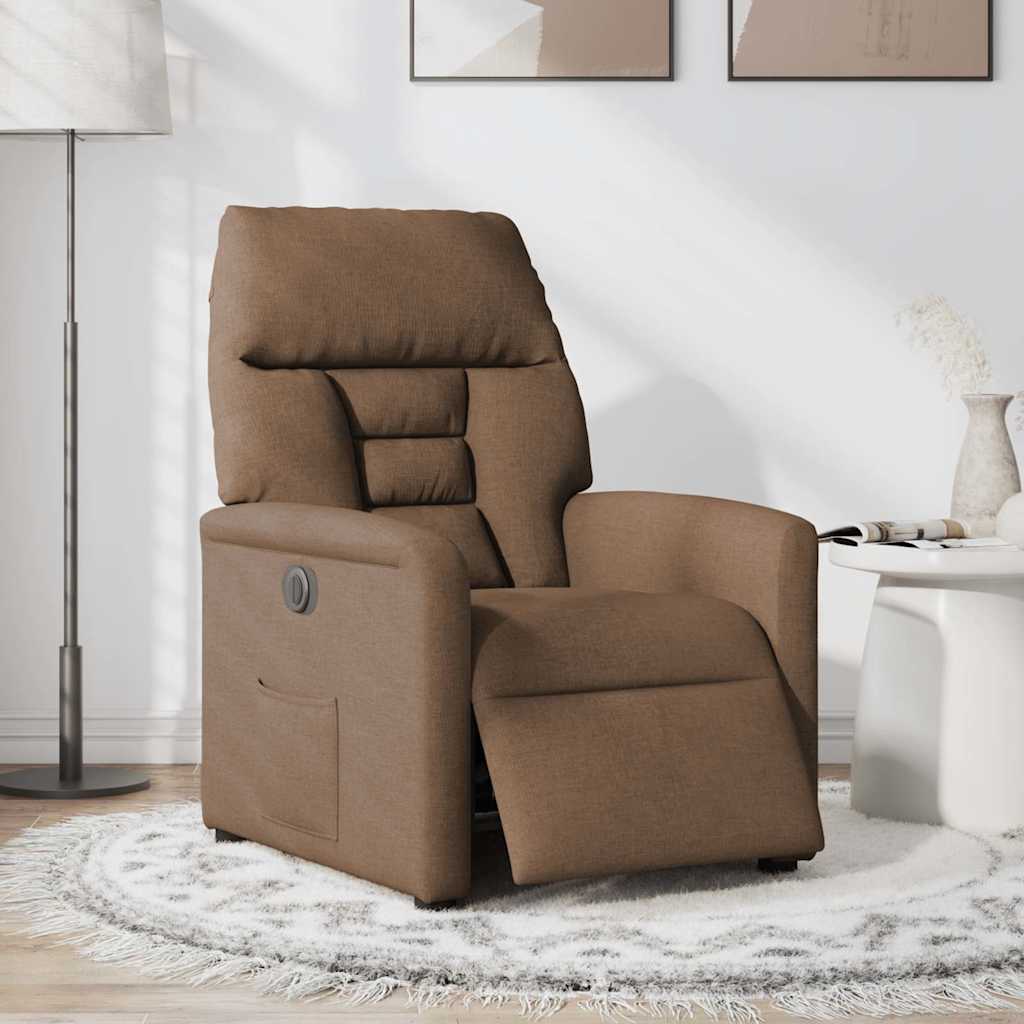 Vidaxl Electric Recliner Armchair, Brown, Fabric Upholstered