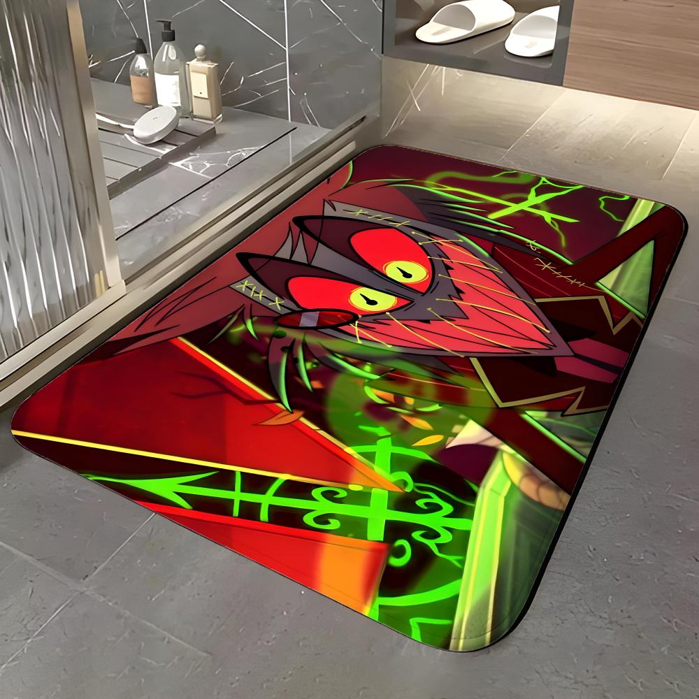 show H-Hazbin Hotel Floor Mat Soft Flannel Entrance Door Mat Non Slip Absorbent Bathroom Bedroom Floor Rug