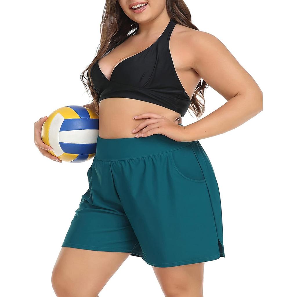CHARMLEAKS Plus Size Swim Shorts for Women High Waisted Board Shorts Tankini Swimsuit Bottom with Pockets