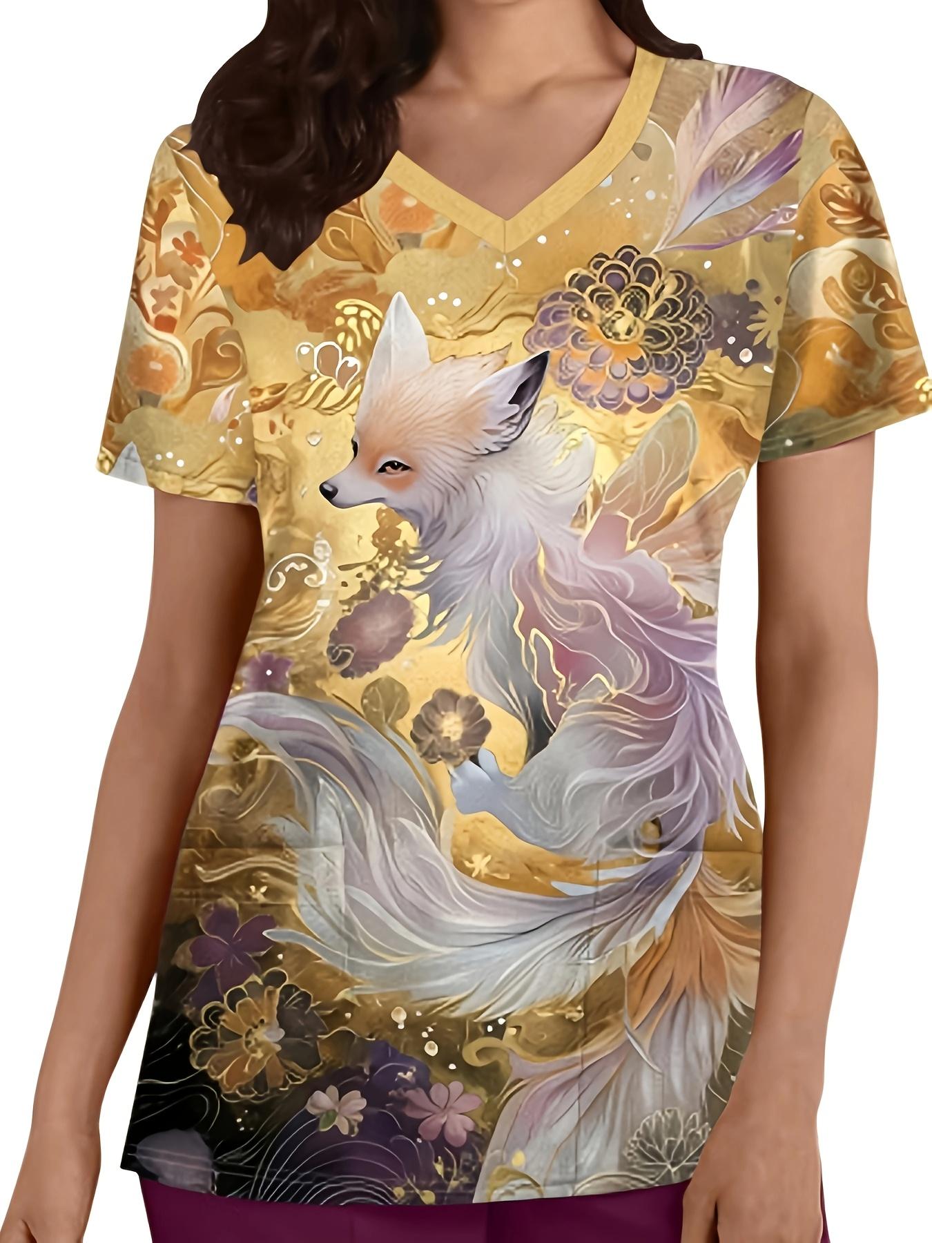 

Women s Surgical Uniforms Woman V-Neck Short Sleeve Uniform With Fox Print Suitable For Nurses And Doctors Medical Uniform 2026 S