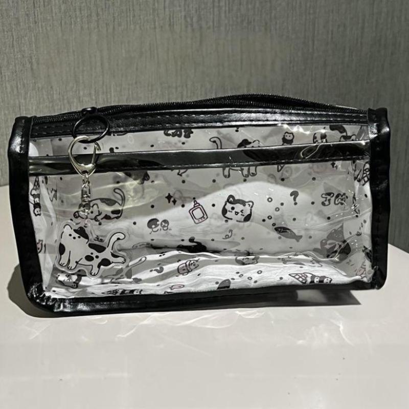 Cartoon Translucent Pencil Case Multi-Layer Vertical Large-Capacity Stationery Storage Bag School Supply Cosmetic Bag