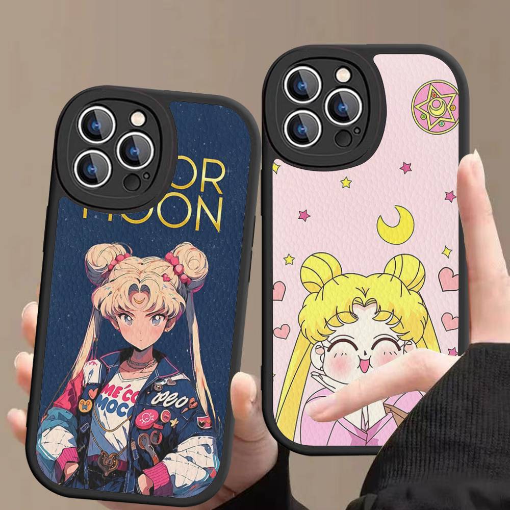 S-Sailors Anime Moon Phone Case For IPhone 16 15 14 13 12 11 Pro Max Plus 16E Soft Leather Cover