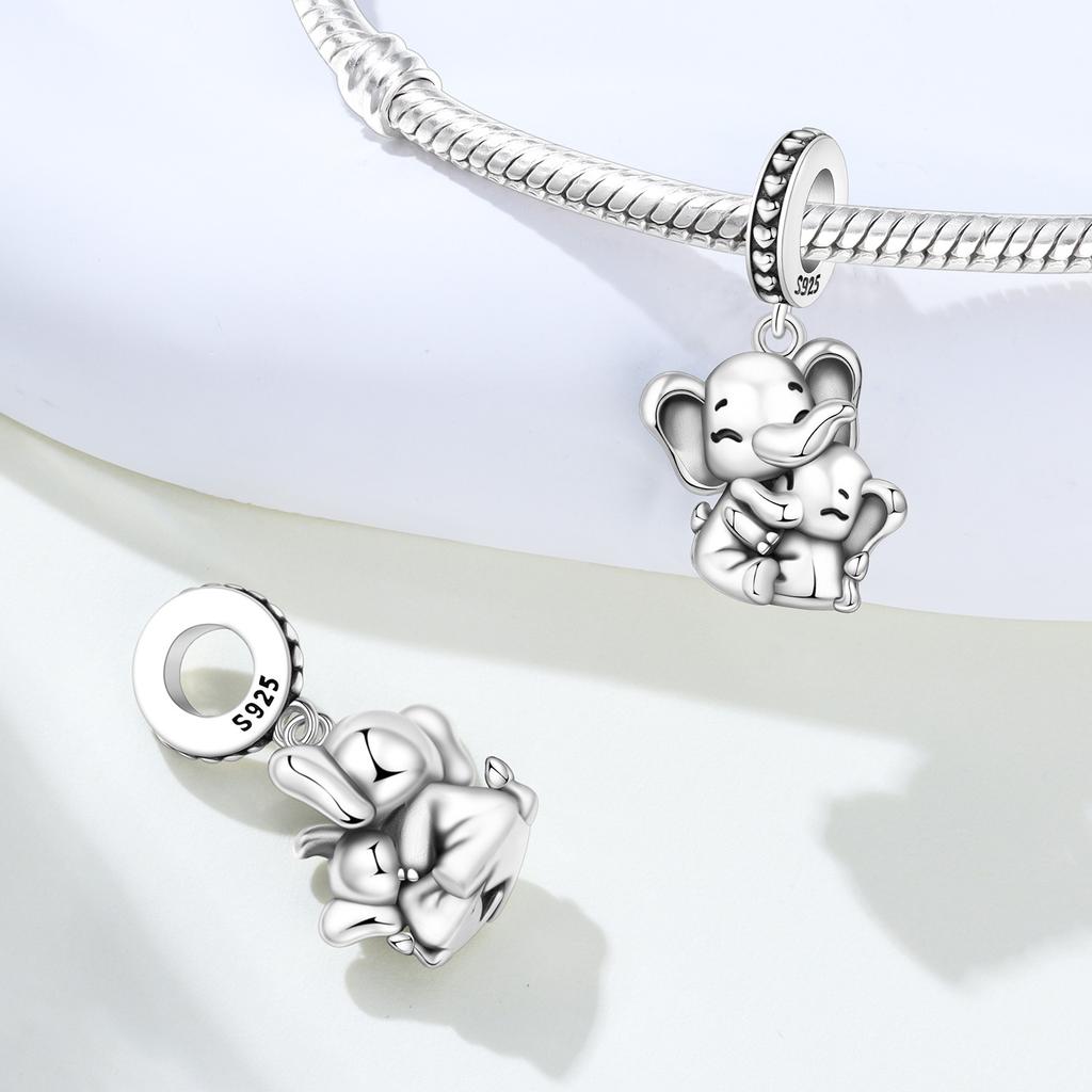 Copper Embracing Elephant Animal Beads Original Pendants Bracelet Charm Jewelry Party Diy Trendy Gifts