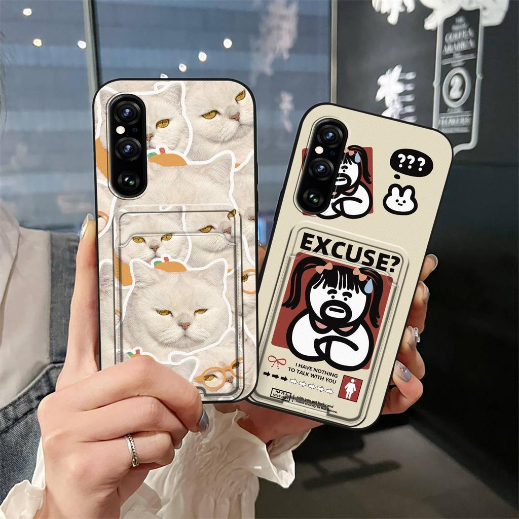Card slot Shockproof Phone Case For Sony Xperia1 V 2023 Back Cover Card sleeve Fashion Design Soft case Dirt-resistant