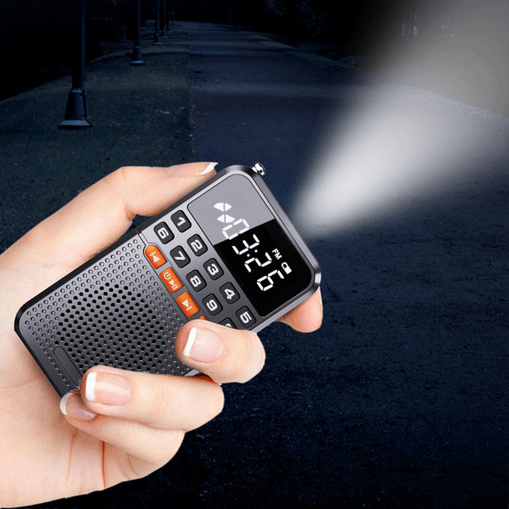Portable Mini FM Radio 5.0 Rechargeable LED Display for Seniors with Flashlight and Clock