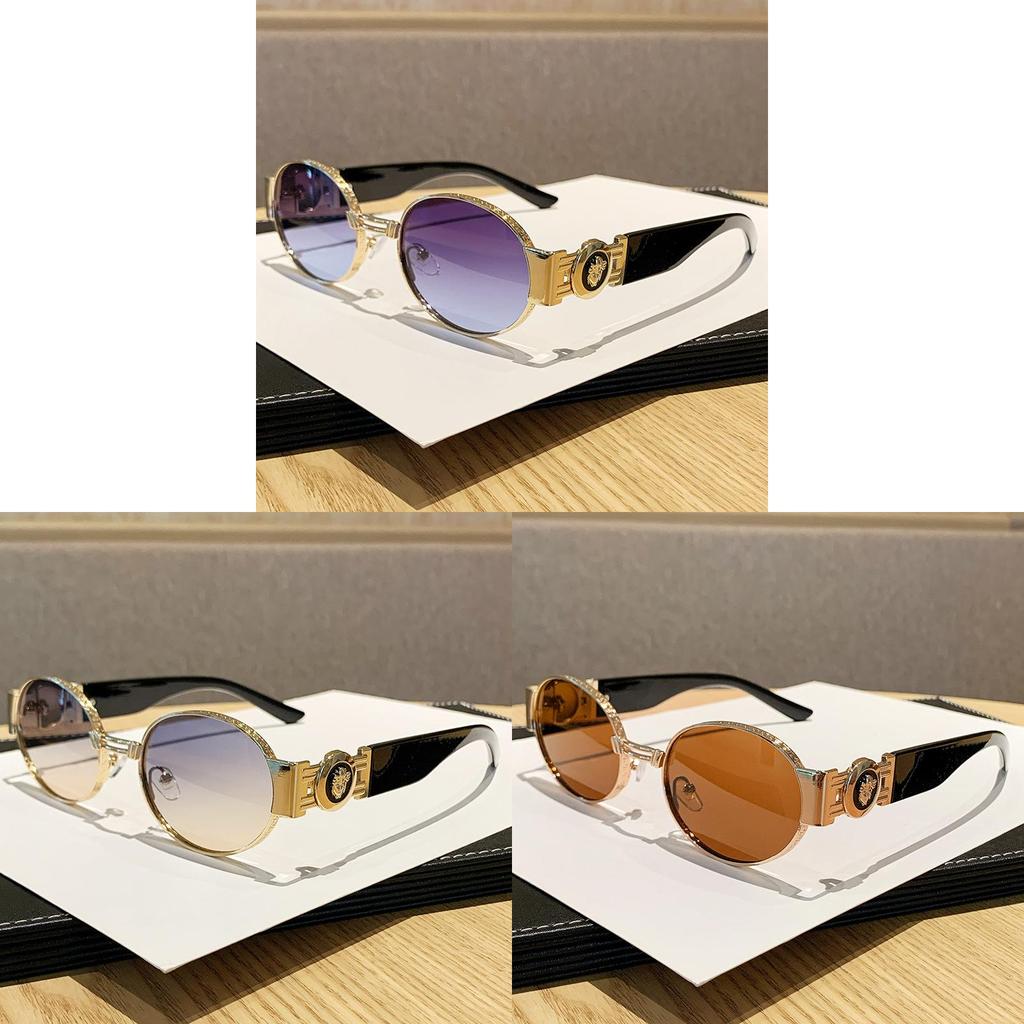 Elliptical Metal Sunglasses For Men And Women With Uv400 Protection For Fashion Sun Protection