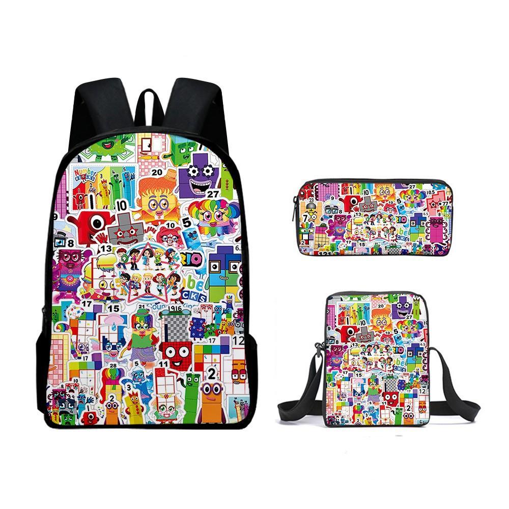 Digital Building Block Backpack Numberblocks Student Schoolbag Cartoon Backpack Satchel Pencil Case Three-Piece Set