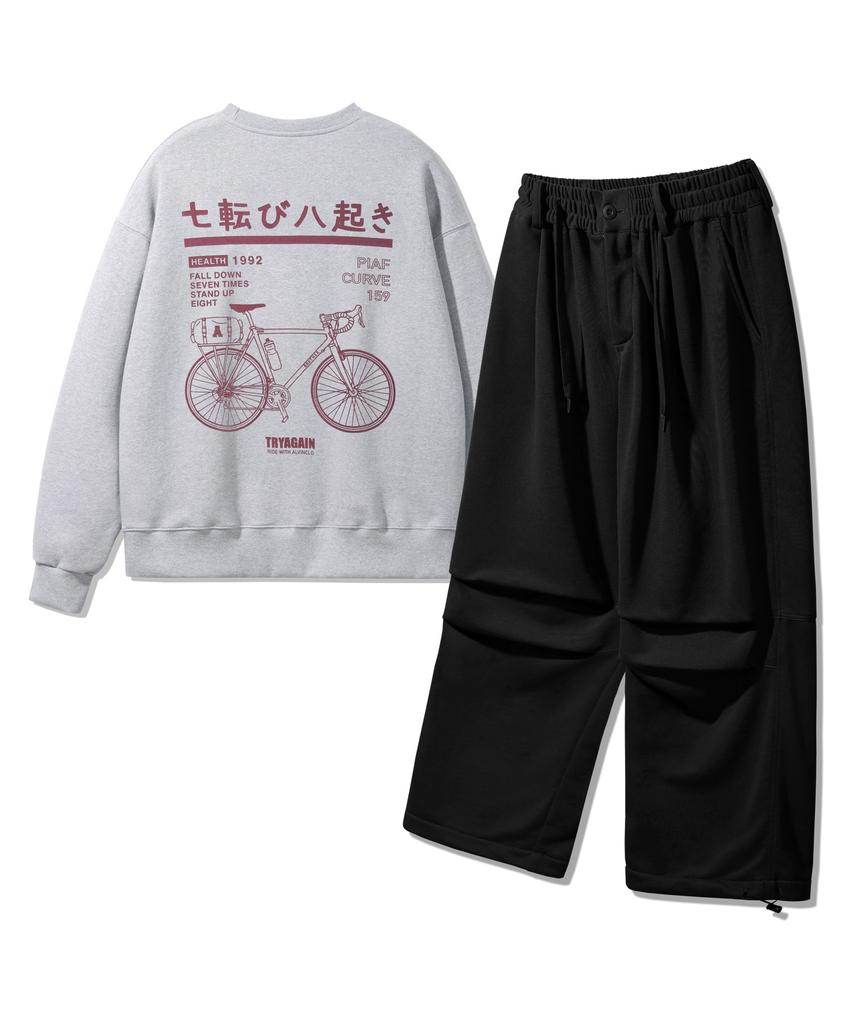 ALVINCLO [Set] Bicycle Sweatshirt Belt Loop Balloon Sweatpants Set