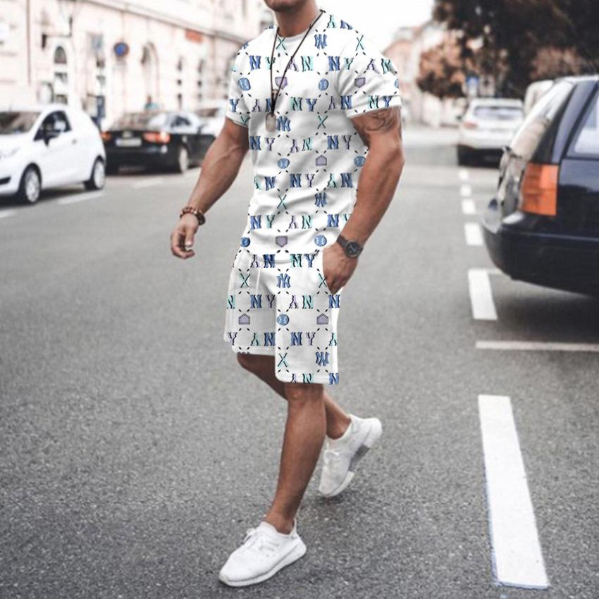 Ensemble T-shirt à manches courtes et col rond pour homme, imprimé 3D de marque de luxe d'été, ensemble short 2 pièces de haute qualité, décontracté, street, sportif
