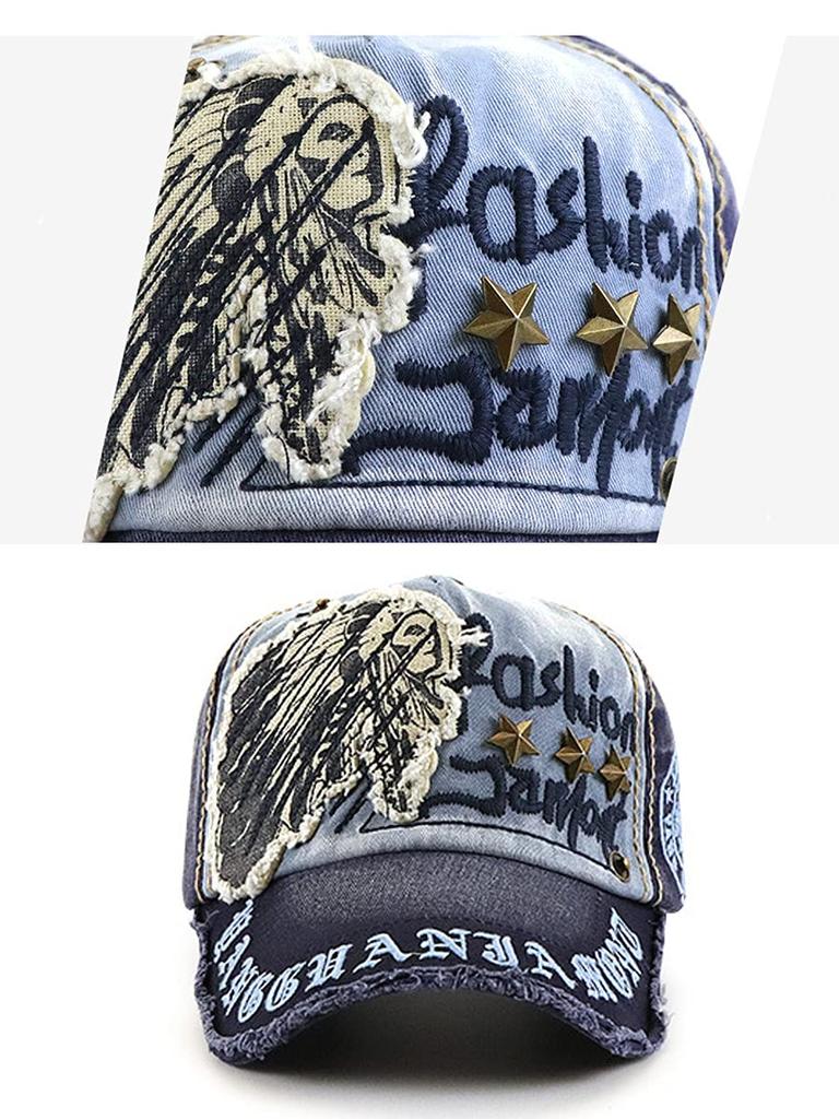 Laquest American Casual Baseball Studded and Embroidered Cap, 100% Cotton, (Navy)