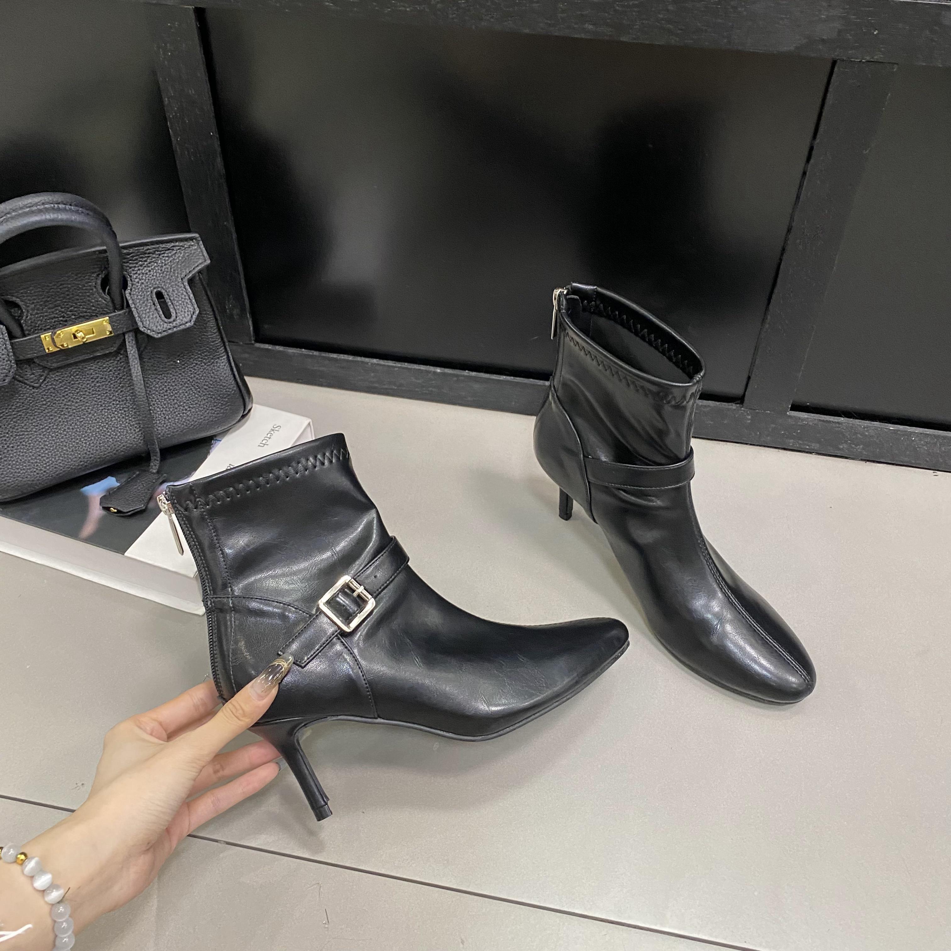 

Мода Bailamos 2024 Зима Бренд Женские Ботильоны Мода Острый Носок Дамские Элегантные Короткие Ботинки Тонкий Высокий Каблук Платье Челси Туфли 39 чёрный