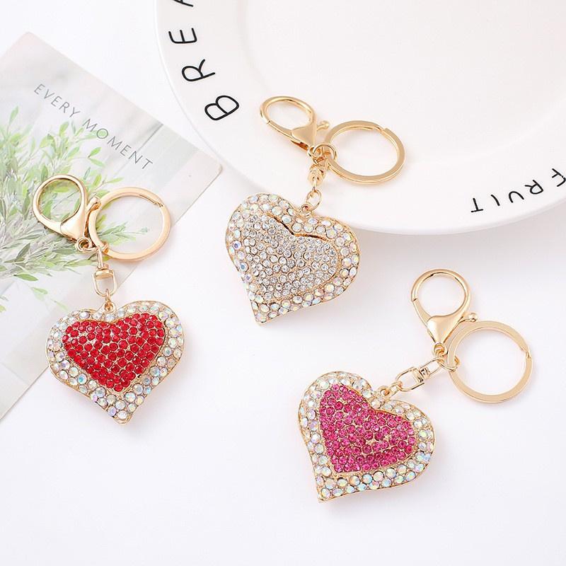Double Shape Keychains Metal Spring Chain Decorative Rhinestone Pendant Bag Charm